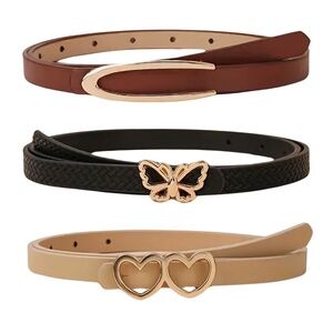 3 Pack Designer Women's Leather Belts for Dresses, Jeans, & Stylish Pants
